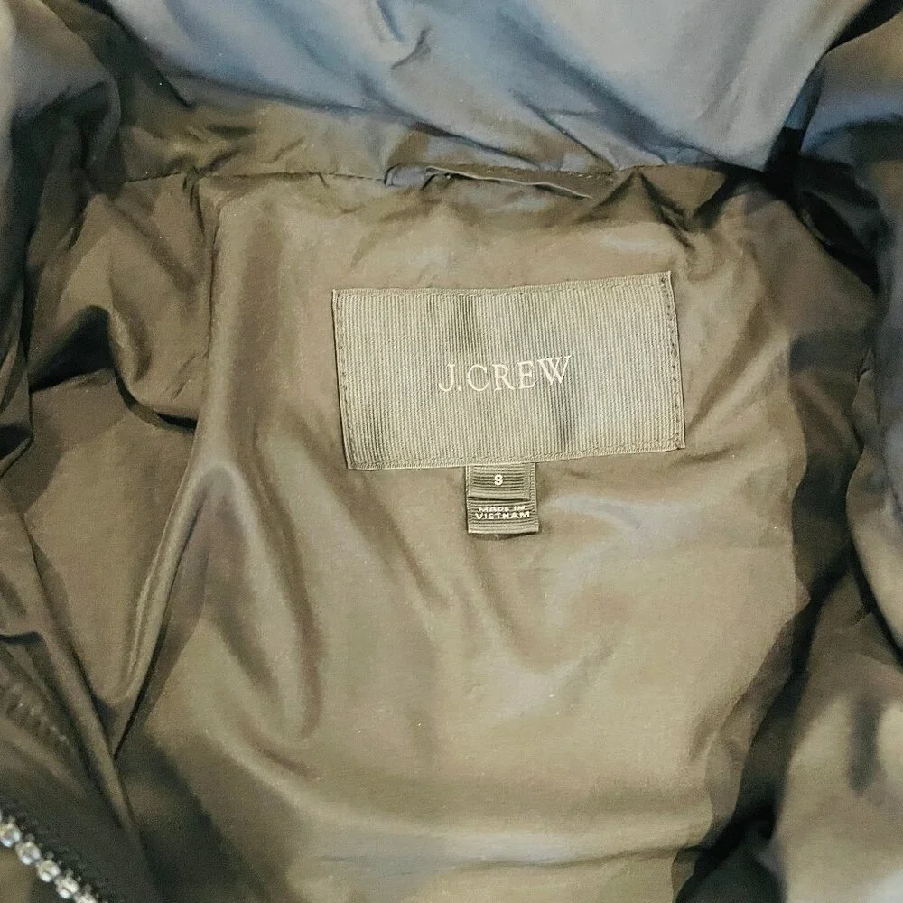 Black J.Crew Puffer Coat with Gold Snaps and Hood Size Small - Picture 4 of 4